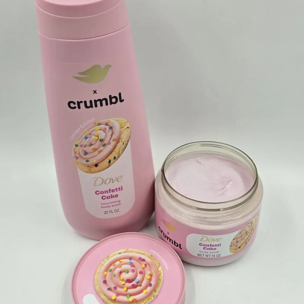 Dove xCrumbl Limited Edition Confetti Cake 20 Fl Oz Body Wash & 15 Oz Body Scrub